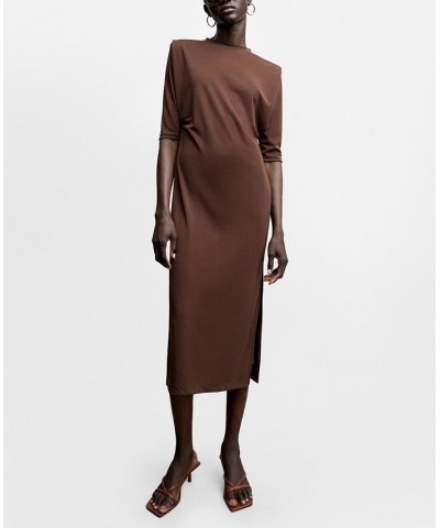 Women's Short Sleeve Shoulder Pads Dress Brown $38.70 Dresses
