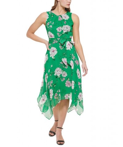 Petite Floral-Print Handkerchief-Hem Dress Green $41.58 Dresses